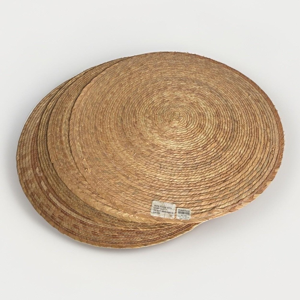 Crate & Barrel VTG Fiesta Palm Natural Woven Jute Placemats Set 4 - 16" Round - Picture 10 of 11